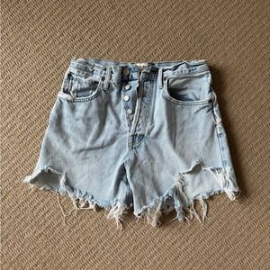 Agolde Light Blue High-Rise Button-Fly Distressed Jean Shorts